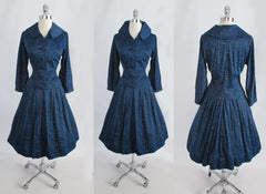 • Vintage 50's New Look Blue Atomic Jacket Top / Skirt Dress Suit Set - Bombshell Bettys Vintage