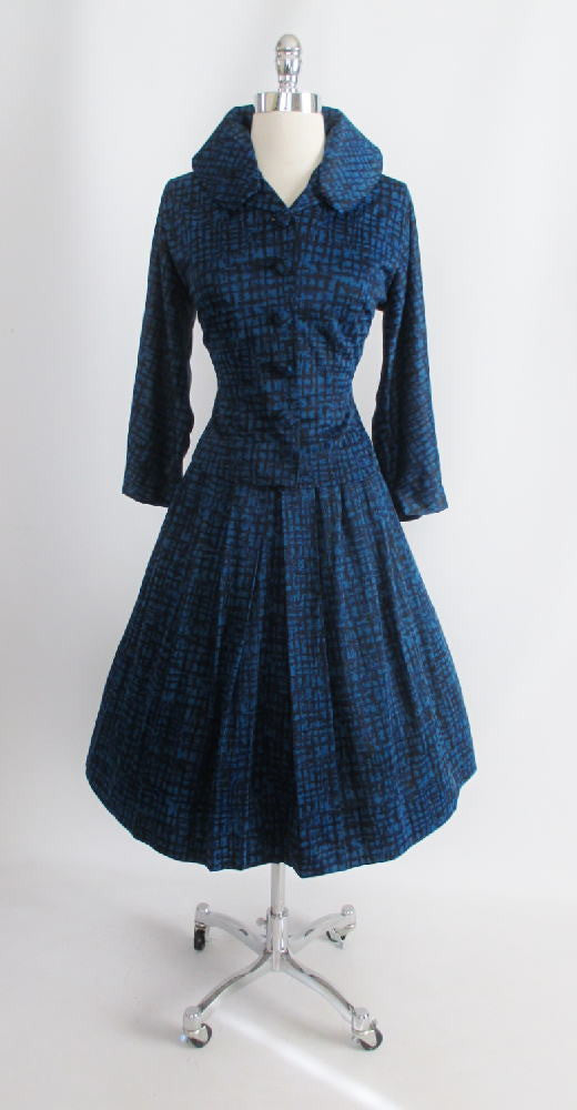 • Vintage 50's New Look Blue Atomic Jacket Top / Skirt Dress Suit Set - Bombshell Bettys Vintage