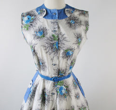 Vintage 50's Blue Roses Day Dress M - Bombshell Bettys Vintage