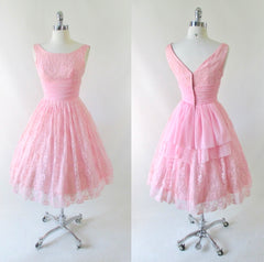 Vintage 50's Bubblegum Pink Lace & Chiffon Party Dress S - Bombshell Bettys Vintage