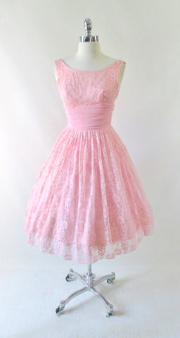 Vintage 50's Bubblegum Pink Lace & Chiffon Party Dress S