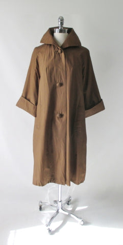 Vintage 50s Copper Brown Silk Raincoat Swing Coat