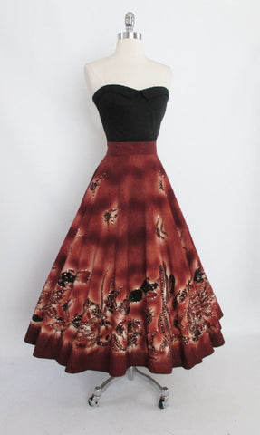 • Vintage 50's Tropical Angelfish Ocean Reef Hand Painted Circle Skirt M