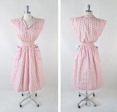 Vintage 50's Pink Roses Full Skirt Day / House Dress New Old Stock M - Bombshell Bettys Vintage