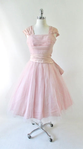 Vintage 50's Pink Tulle & Taffeta Party Dress XS