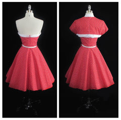Vintage 50's Look Red Polka Dot Fit & Flare Dress Matching Bolero L / 14 - Bombshell Bettys Vintage