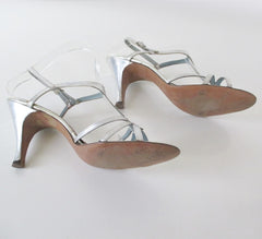 Vintage 50's Silver Schiaparelli Strappy Heels Shoes & Original Box 8.5 - Bombshell Bettys Vintage