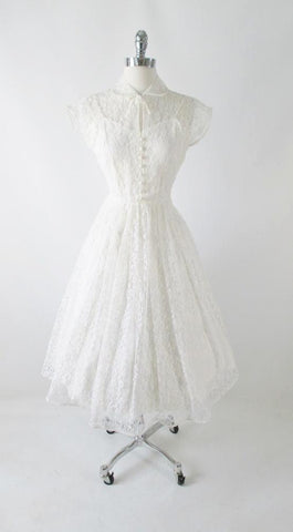 Vintage 50's White Lace Wedding Dress M