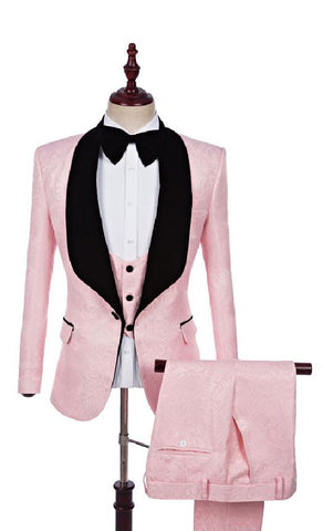 •Vintage Inspired Floral Pattern Retro Blast From The Past 3 Piece Classic Pink Tuxedo