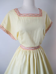 Vintage 50's 60's Sunny Yellow Full Skirt Party Day Dress L - Bombshell Bettys Vintage