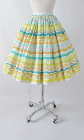 Vintage 50s Atomic Horizontal Stripe Full Skirt XS