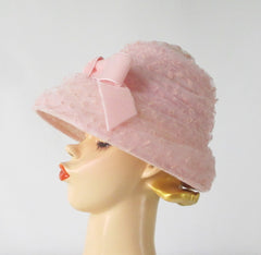 Vintage 60s Pink Tulle & Velvet Bow Beehive Bucket Hat - Bombshell Bettys Vintage