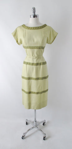 Vintage 50s Linen & Lace Sheath Dress M