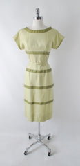 Vintage 50s Linen & Lace Sheath Dress M - Bombshell Bettys Vintage