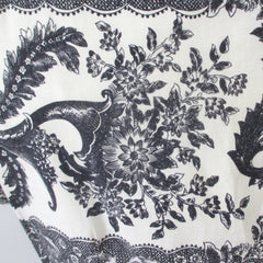 Vintage 50s Black White Floral Lace Fit & Flare Party Dress S