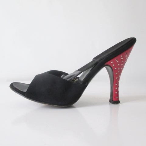 Vintage Red & Black Herbert Levine Marcasite Heel Springolators Shoes 6.5