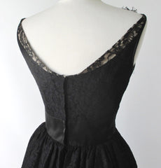 Vintage 60's 50's Black Tiered Lace & Satin Party Dress S - Bombshell Bettys Vintage