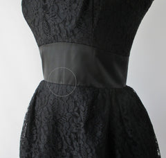 Vintage 60's 50's Black Tiered Lace & Satin Party Dress S - Bombshell Bettys Vintage