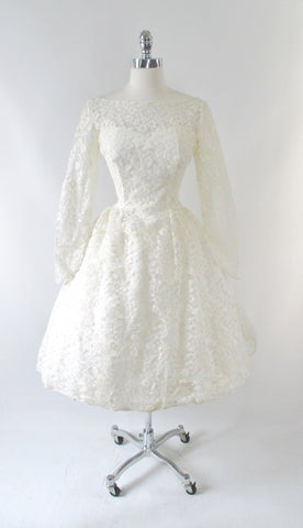 Vintage 60's Ivory White Lace Full Skirt Wedding Dress M