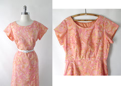Vintage 50s 60s Pastel Watercolor Floral Swirl Sheath Dress XXL Plus - Bombshell Bettys Vintage