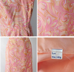 Vintage 50s 60s Pastel Watercolor Floral Swirl Sheath Dress XXL Plus - Bombshell Bettys Vintage