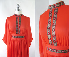 Vintage 60's Orange Batwing Caftan / Robe One Size • As Found - Bombshell Bettys Vintage