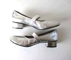 Vintage 60's Silver Mary Jane Square Dance Shoes In Box 8 1/2 - Bombshell Bettys Vintage