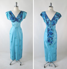 Vintage 60's Blue Hawaiian Ohia Lehua Floral Sheath Dress M - Bombshell Bettys Vintage
