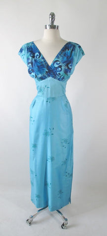Vintage 60's Blue Hawaiian Ohia Lehua Floral Sheath Dress M