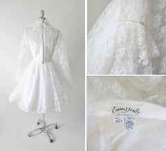 Vintage 60's White Lace Full Skirt Lilli Diamond Wedding Dress S - Bombshell Bettys Vintage