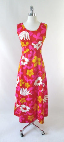 Vintage 60's MOD Hawaiian Maxi Dress Luau M