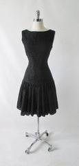 Vintage 60's Black Lace Flounced Sheath Party Dress M - Bombshell Bettys Vintage