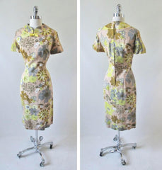 Vintage 60's Abstract Flower Butterfly Sheath Dress L - Bombshell Bettys Vintage