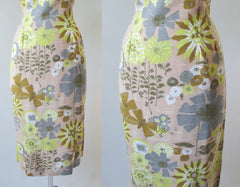 Vintage 60's Abstract Flower Butterfly Sheath Dress L - Bombshell Bettys Vintage
