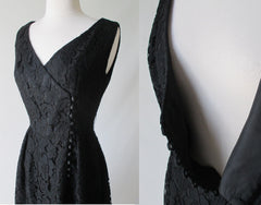 Vintage 60's Black Lace Cocktail Party Dress M - Bombshell Bettys Vintage