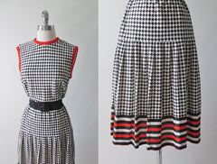 Vintage 60's Black White Checker Weave Pattern Day Dress L - Bombshell Bettys Vintage