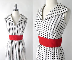 Vintage 60s Black White Polka Dot Sport Dress M - Bombshell Bettys Vintage