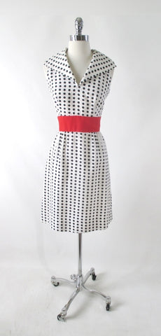 Vintage 60s Black White Polka Dot Sport Dress M