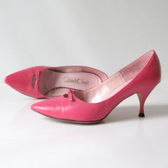 Vintage 60's Pink Heels With Bow Shoes Pumps 7.5 - Bombshell Bettys Vintage
