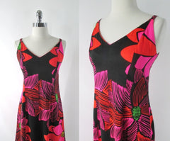 Vintage 60s Day Glo Floral Summer Sundress Dress M - Bombshell Bettys Vintage