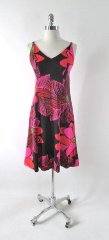 Vintage 60s Day Glo Floral Summer Sundress Dress M