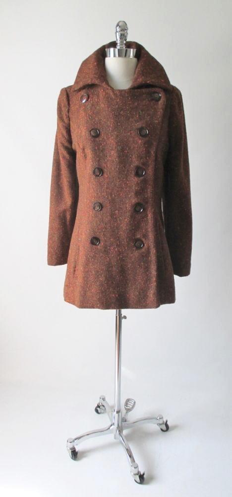 Vintage 60's MOD Copper Orange Fleck Pea Coat M - Bombshell Bettys Vintage