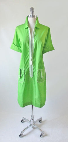 Vintage 60's Bright Green MOD Shift Dress L
