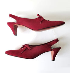 Vintage 60's Deep Red Lace Up Slingback Heels 7.5 - Bombshell Bettys Vintage