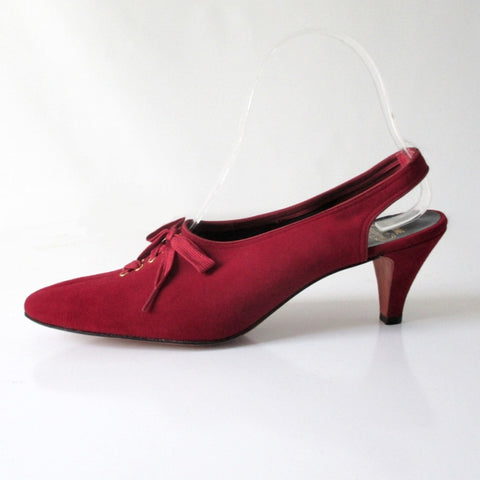 Vintage 60's Deep Red Lace Up Slingback Heels 7.5