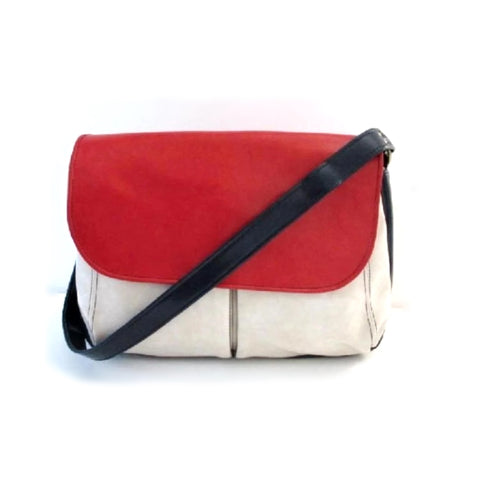 • Vintage 60's MOD Vinyl Red White Blue Color Block Book Tote Messinger Bag Purse