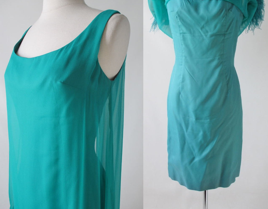 Vintage 60's Teal Chiffon Ostrich Feather Party Dress – Bombshell ...