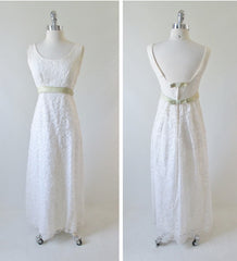 Vintage 60's White Lace Full Length Wedding Dress Gown - Bombshell Bettys Vintage
