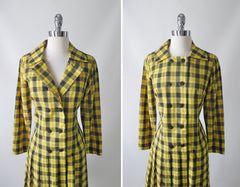 Vintage 60's Yellow Tartan Plaid Day Dress M - Bombshell Bettys Vintage
