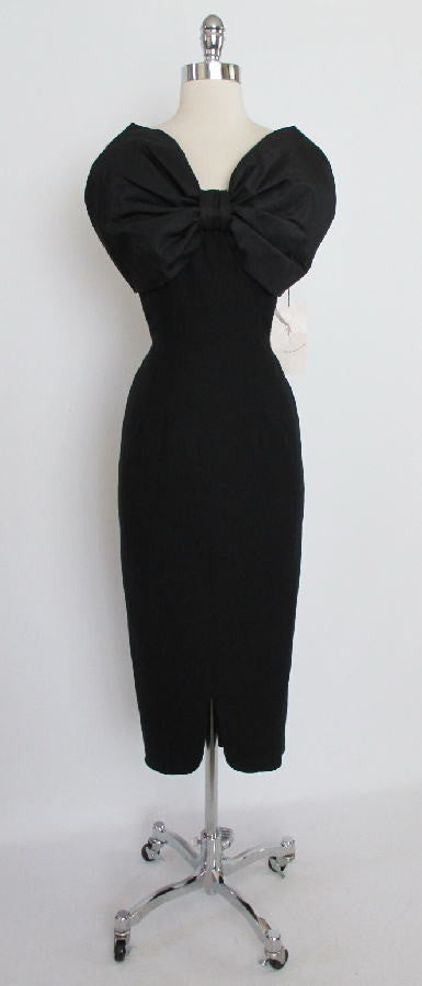 Vintage 1960's / 50's  Pines Black Cocktail Dress Blackwell Bow S - Bombshell Bettys Vintage